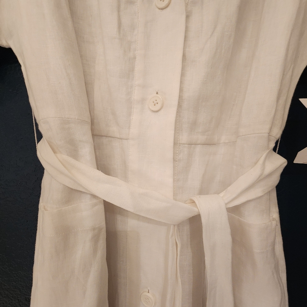 EQUIPMENT Bernyce Belted Linen Mini Dress In White Size 4 - Picture 7 of 16
